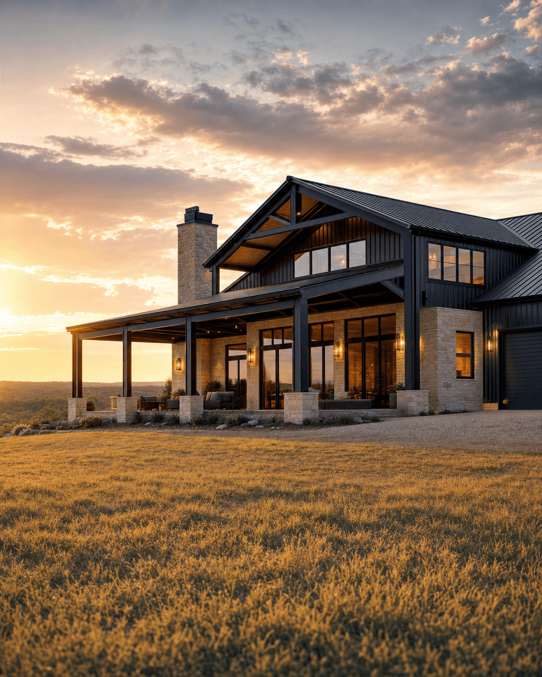Barndominium steel structure on a Texas Hill Country property by Klema Builders