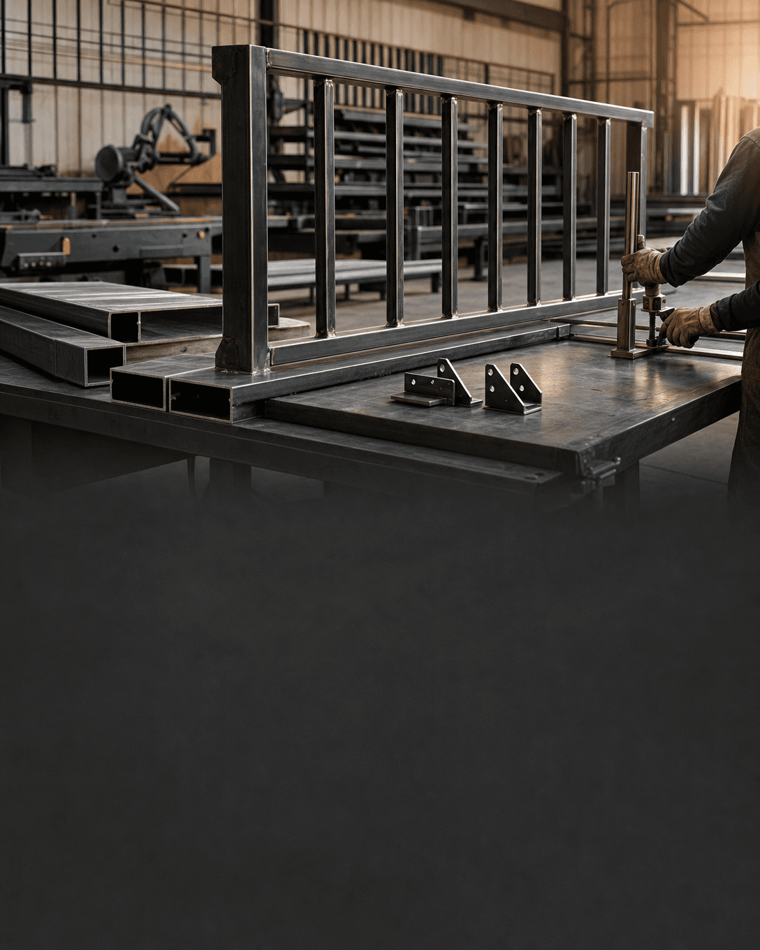 Custom metal fabrication shop welding steel in San Antonio, Texas by Klema Builders