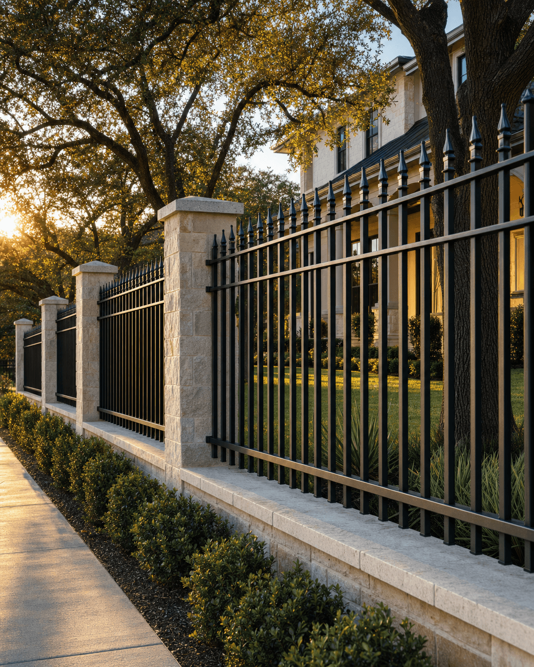 Wrought iron fence along a San Antonio Hill Country property by Klema Builders